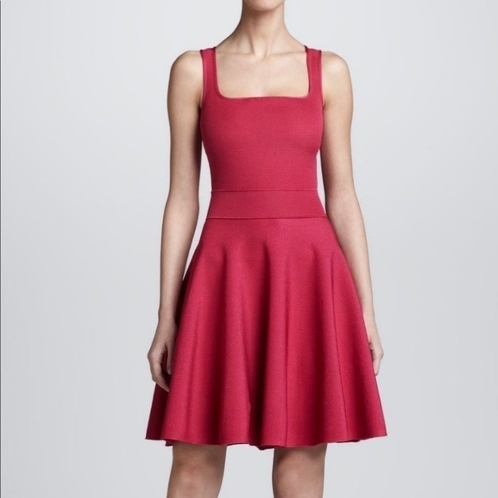 Jeanne Lanvin Vintage Cerise Pink Sleeveless Bodycon Knit Fit  Flare Dress S/M